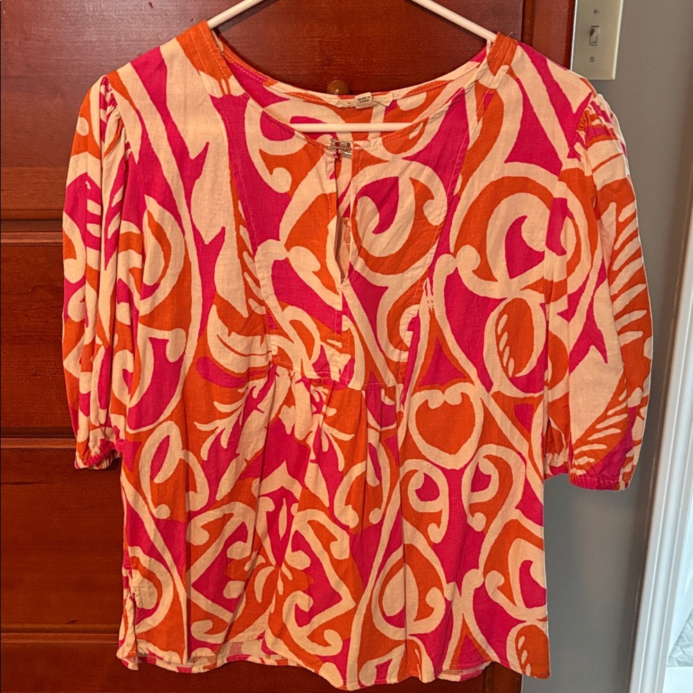 Christian Siriano Pink and Orange Blouse xl linen and rayon. Excellent
